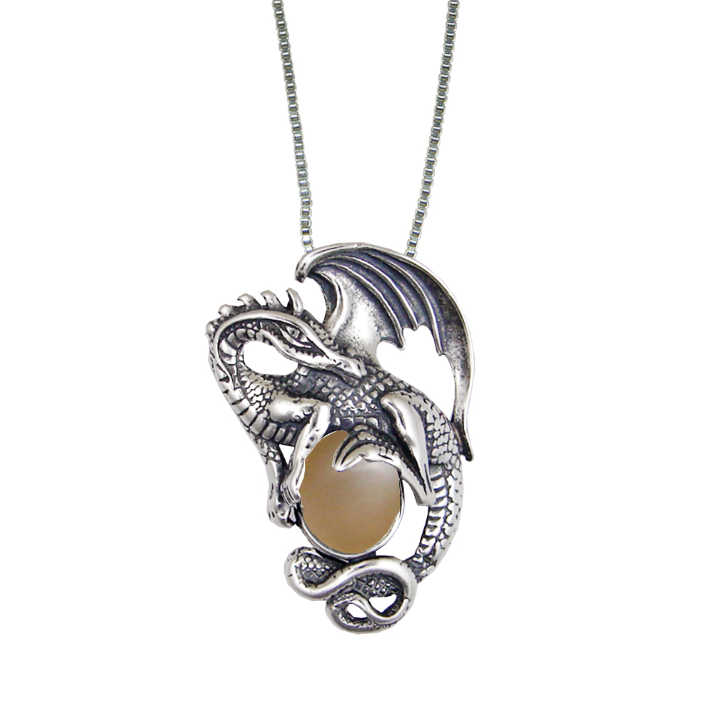 Sterling Silver Dragon Queen Pendant With Peach Moonstone